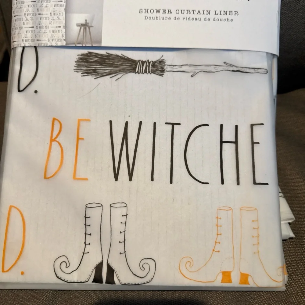 Rae Dunn Bewitched Shower Liner Witches boots hat broom new peva